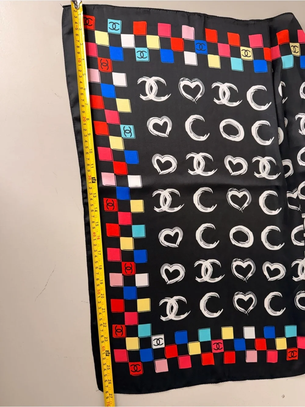 Black Multi-Color Silk-Look Scarf with Logo Motif